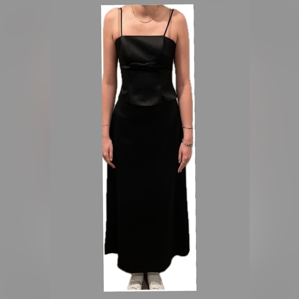 2 piece black satin evening dress